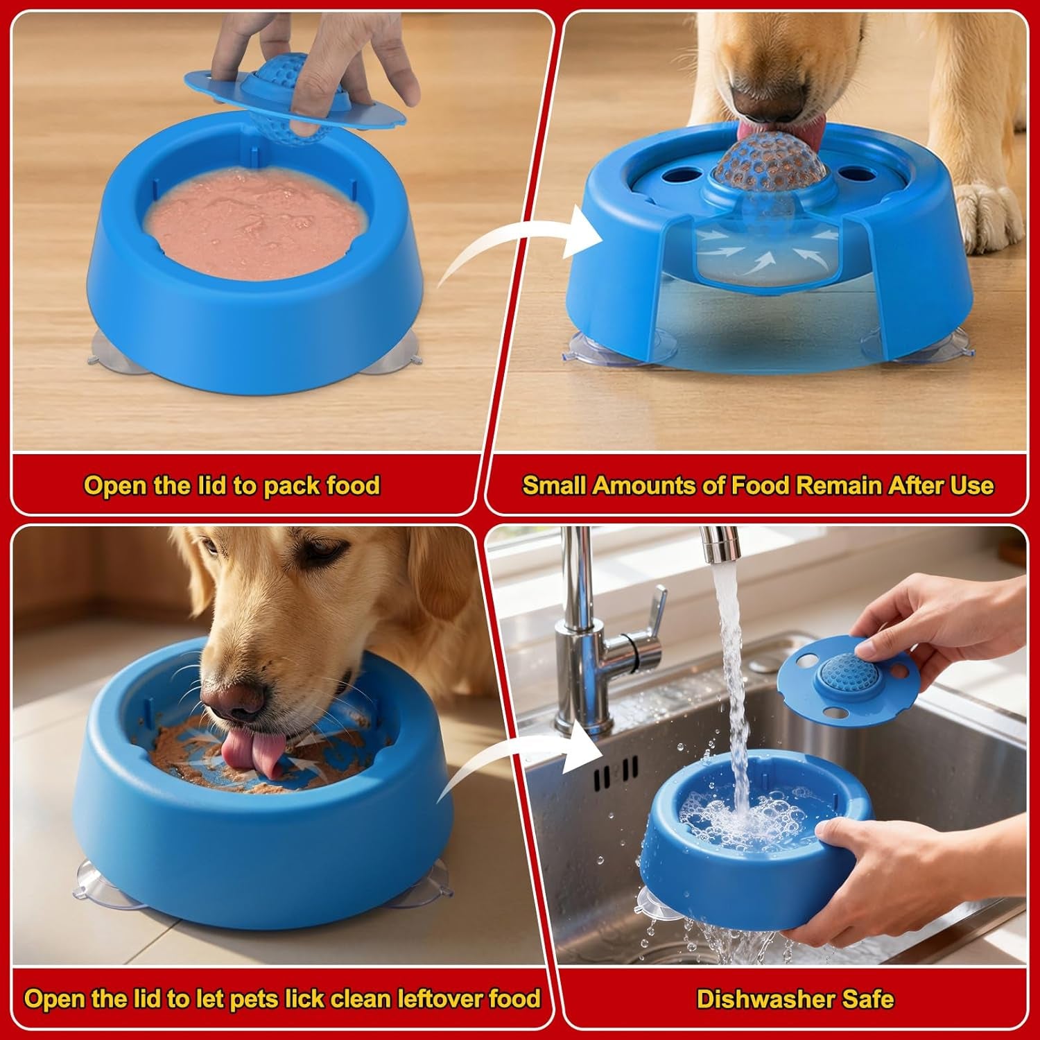Slow Feeder Dog Bowls, 250Ml Dog Lick Bowl with Rolling Ball, Non-Slip Slow Feeding Dog Bowl, Mental Enrichment Licking Bowl for Small Medium Large Dogs