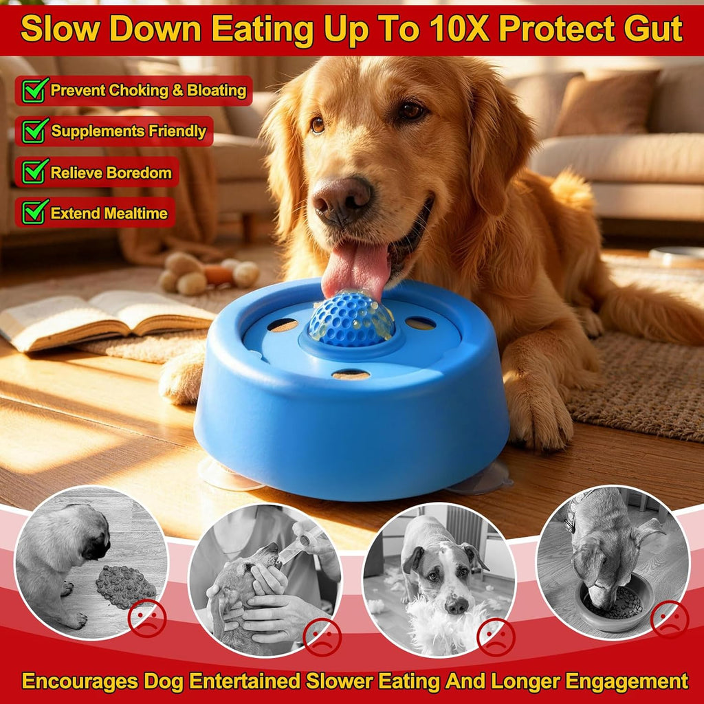 Slow Feeder Dog Bowls, 250Ml Dog Lick Bowl with Rolling Ball, Non-Slip Slow Feeding Dog Bowl, Mental Enrichment Licking Bowl for Small Medium Large Dogs