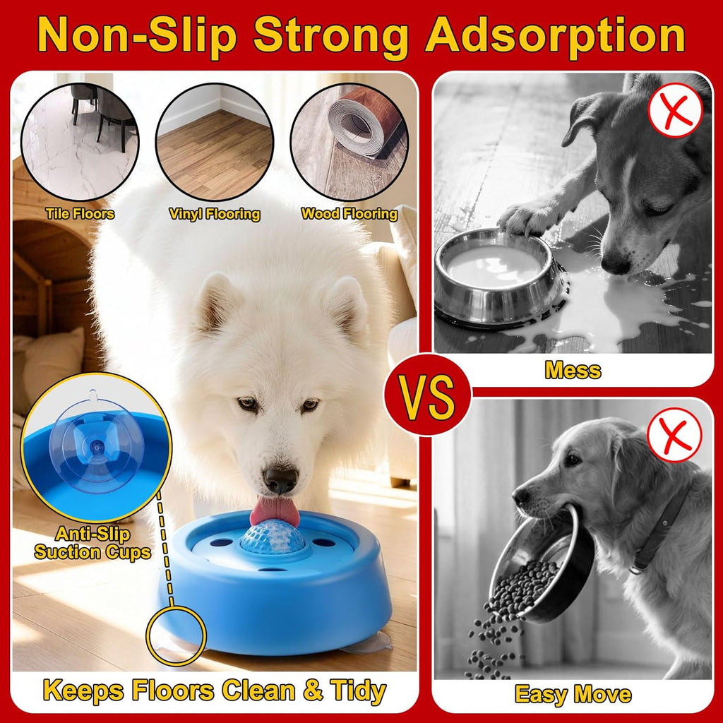 Slow Feeder Dog Bowls, 250Ml Dog Lick Bowl with Rolling Ball, Non-Slip Slow Feeding Dog Bowl, Mental Enrichment Licking Bowl for Small Medium Large Dogs