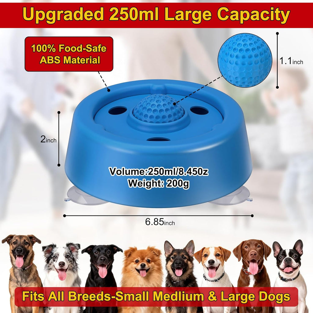 Slow Feeder Dog Bowls, 250Ml Dog Lick Bowl with Rolling Ball, Non-Slip Slow Feeding Dog Bowl, Mental Enrichment Licking Bowl for Small Medium Large Dogs