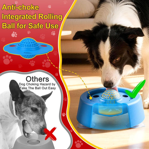 Slow Feeder Dog Bowls, 250Ml Dog Lick Bowl with Rolling Ball, Non-Slip Slow Feeding Dog Bowl, Mental Enrichment Licking Bowl for Small Medium Large Dogs